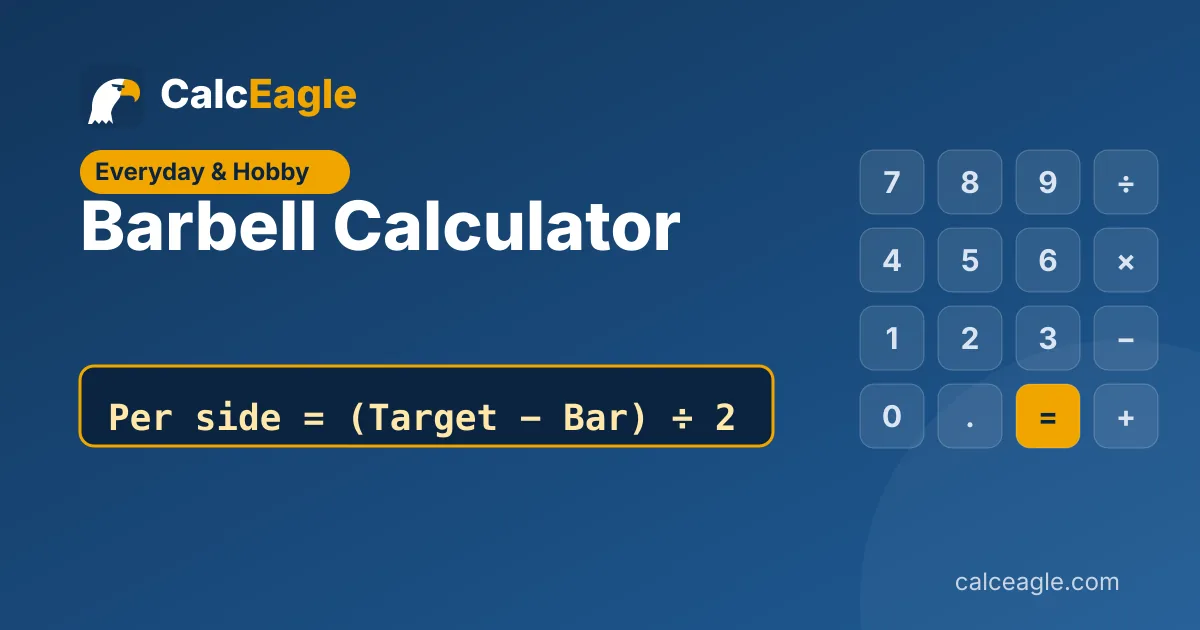 Barbell Calculator: Per side = (Target − Bar) ÷ 2