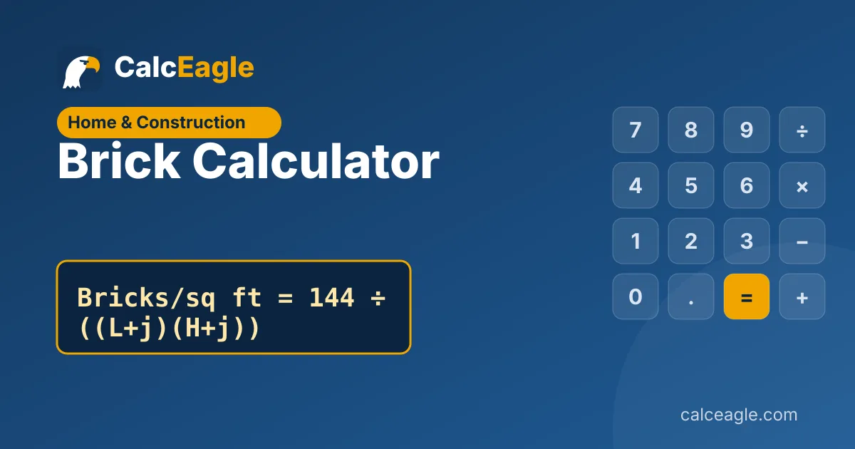 Brick Calculator: Bricks/sq ft = 144 ÷ ((L+j)(H+j))