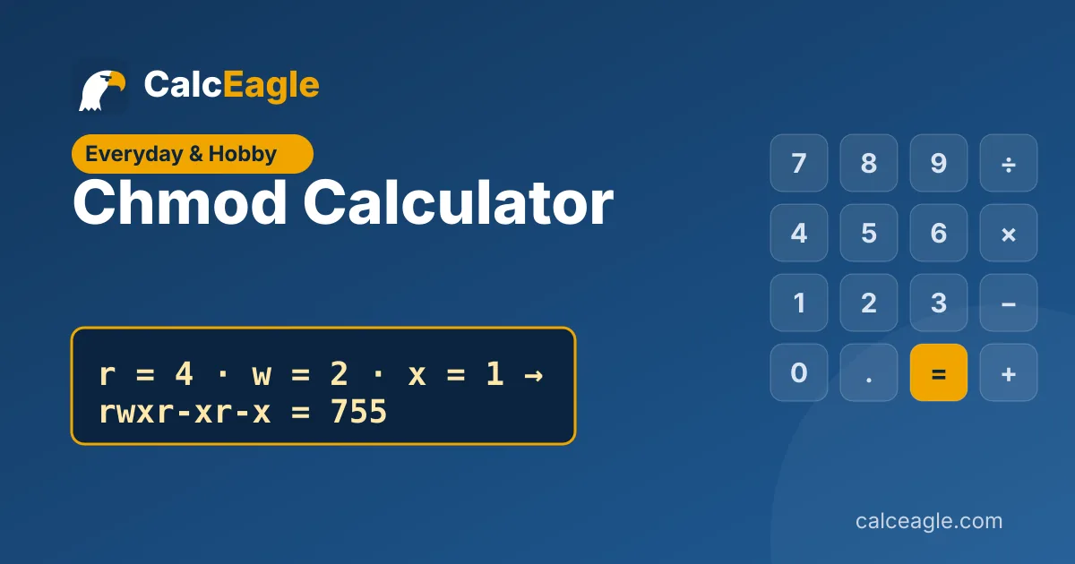 Chmod Calculator: r = 4 · w = 2 · x = 1 → rwxr-xr-x = 755