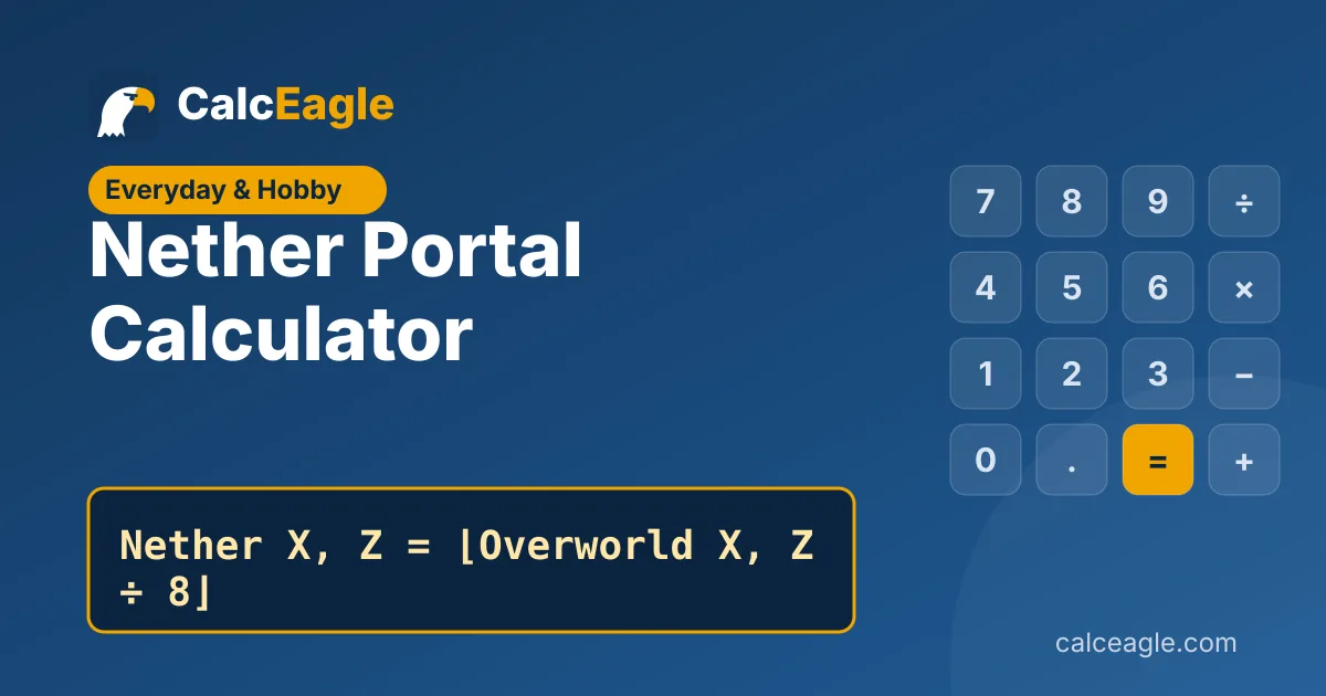 Nether Portal Calculator: Nether X, Z = ⌊Overworld X, Z ÷ 8⌋